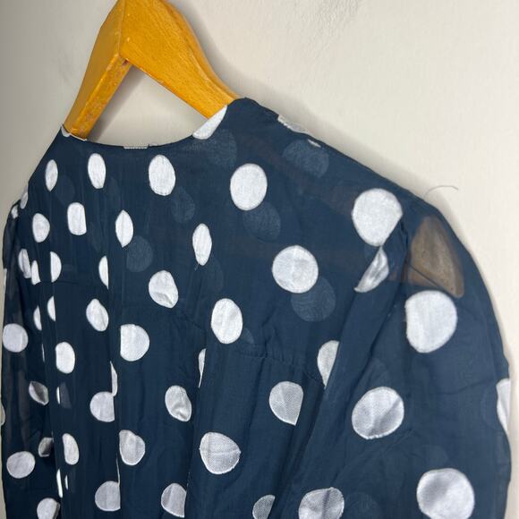 Charles Henry BRAND NEW Navy Polka Dot Wrap Dress Size Large Sheer Long Sleeves - Picture 6 of 9